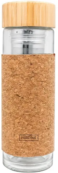 Sticlă de sticlă cu pereți dubli Nerthus - Cork, infuzor, 300 ml