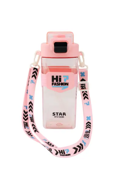 Sticla HiP Fashion 650ml Roz - Model Star cu Bretea Lunga si Capac cu Sistem de Siguranta