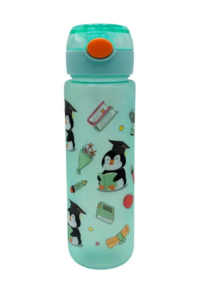 Sticla Kids Penguin School 500ml - Model Educativ cu Pinguini, Pai si Capac Flip Rezistent