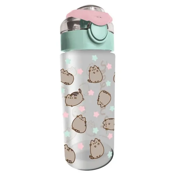 Sticla pentru apa din plastic, imprimeu Pusheen, roz-verde, 550 ml