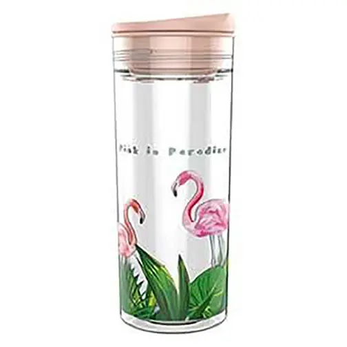Sticla pentru apa SlideCup Crystal - Flamingo | Chic mic