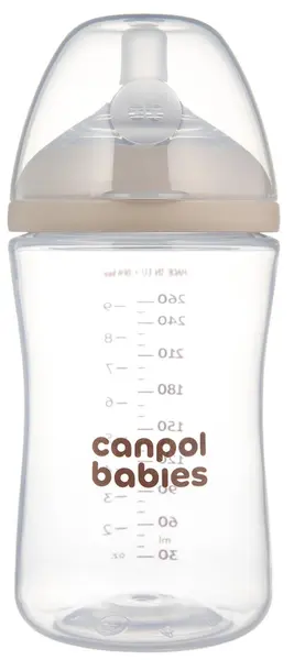 Sticlă pentru bebeluși cu tetină cu două zone Canpol - Natural Shape, 260 ml, 3 luni+