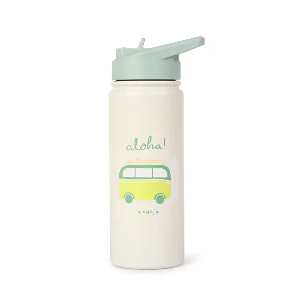 Sticla termica Premium pentru copii Saro Aloha 500 ml, otel inoxidabil 304, fara BPA, anti-condens, 12h, cu pai retractabil si capac etans