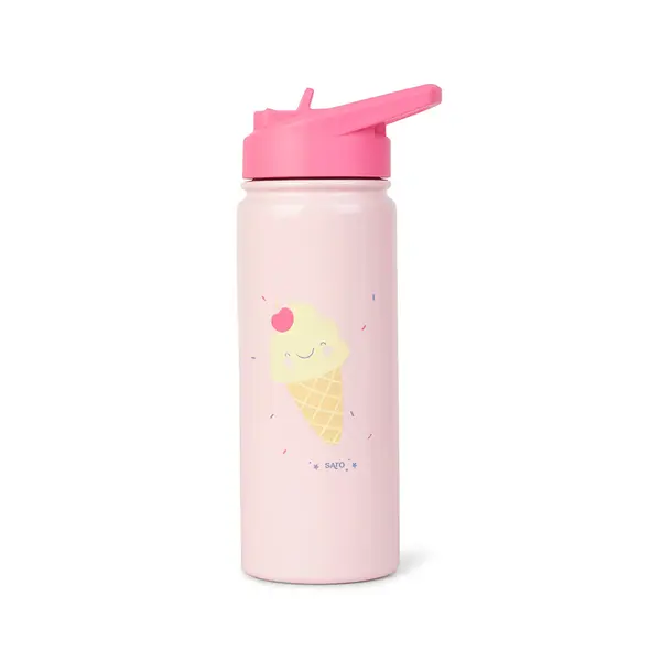 Sticla termica Premium pentru copii Saro Ice Cream 500 ml, otel inoxidabil 304, fara BPA, anti-condens, 12h, cu pai retractabil si capac etans