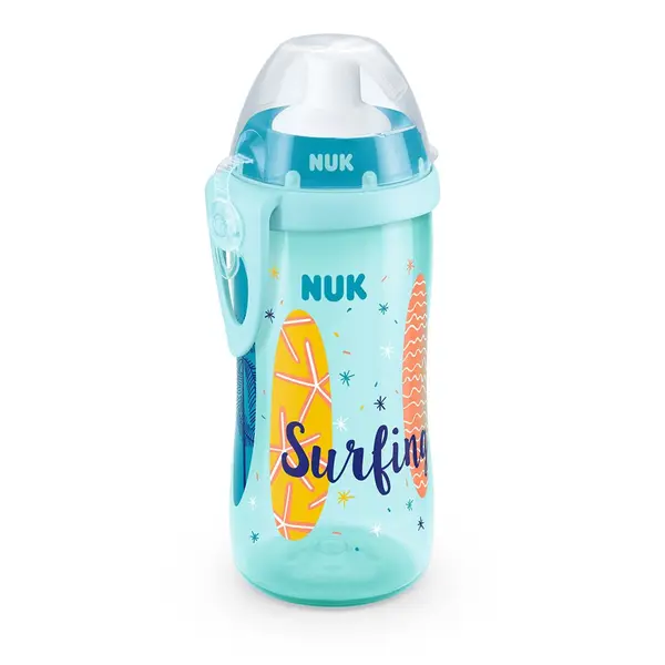 Sticluta cu pai din silicon Nuk Flexy Cup Beach Time 300 ml 18 luni +