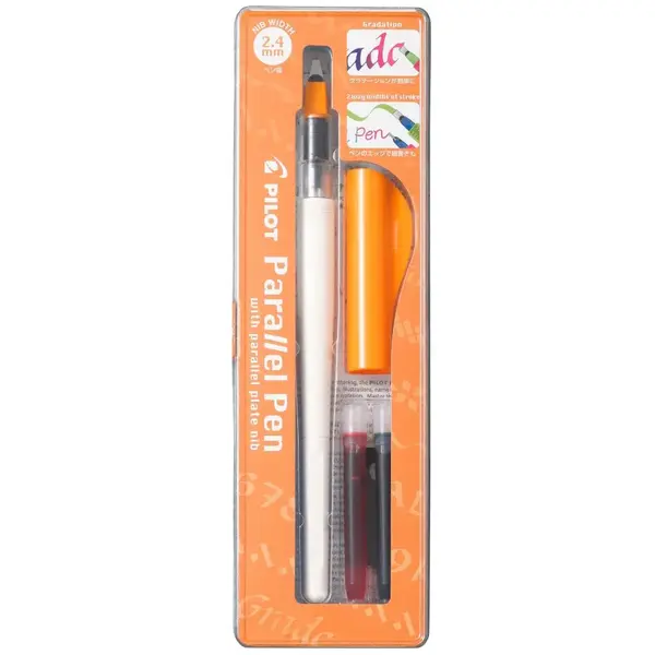 Stilou caligrafie reincarcabil Parallel Pen Pilot 2.4 mm varf mediu,penita otel hiper-rezistenta,corp portocaliu