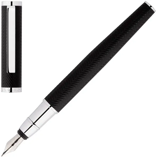 Stilou Hugo Boss Herringbone - Negru și argintiu