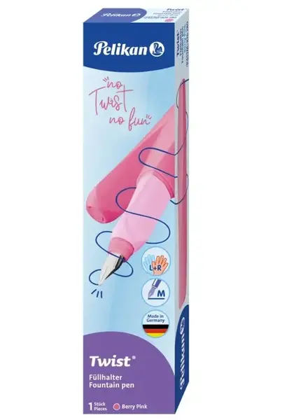 Stilou Pelikan Twist Berry Pink, penita M, grip ergonomic, ambidextru, 1 rezerva inclusa