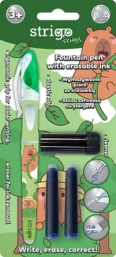 Stilou Strigo cu Cerneala care se sterge + 2 Rezerve + Dispozitiv Curatare Penita, Capybara Verde