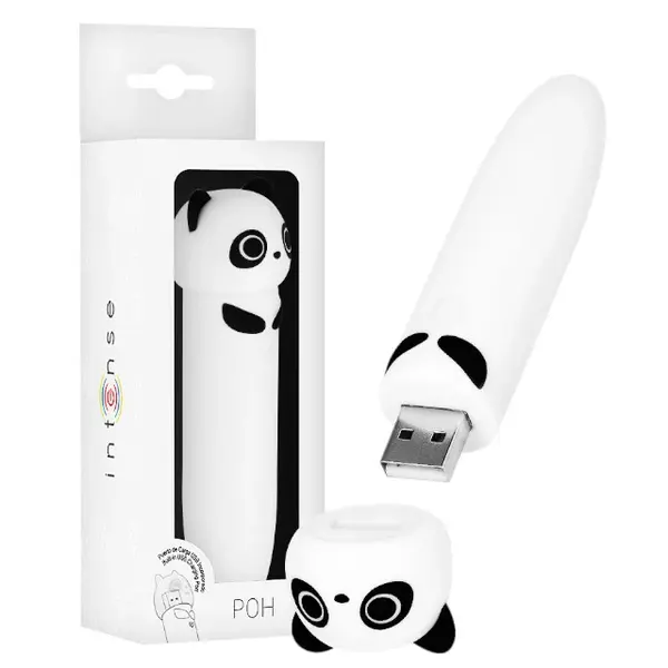 Stimulator clitoris INTENSE Poh Panda Vibrating Bullet, în formă de ursuleț panda, 8 funcții de vibrație, alb cu negru