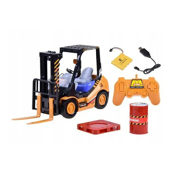 Stivuitor, Jokomisiada, Cu telecomanda, Cu accesorii, Include cablu USB, baterie, Dezvolta abilitatile motorii si senzoriale, 3 ani+, Orange