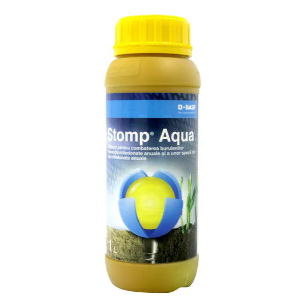 Stomp Aqua 1L, erbicid preemergent selectiv, BASF, combate buruienile monocotiledonate anuale si unele dicotiledonate anuale in culturile de porumb, floarea soarelui, grau, ceapa, vita de vie, pomi fructiferi, tomate, orz, cartof - Default Title