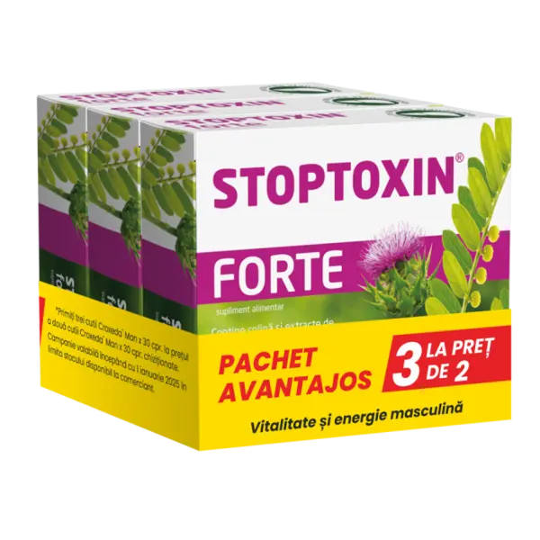 Stoptoxin Forte Pachet promotional, Fiterman Pharma | 3 cutii x 30 capsule la pret de 2