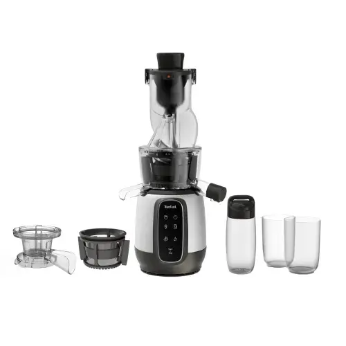 Storcator de fructe si legume cu melc Tefal Ultra Juice ZC605D38, 200 W, Recipient suc 0.8 l, afisaj digital, functie preparare inghetata, Gri