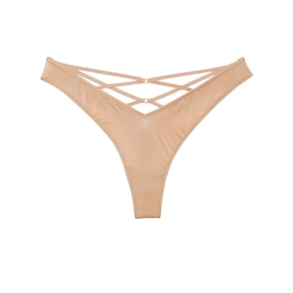Strappy back high-leg thong panty - beige L