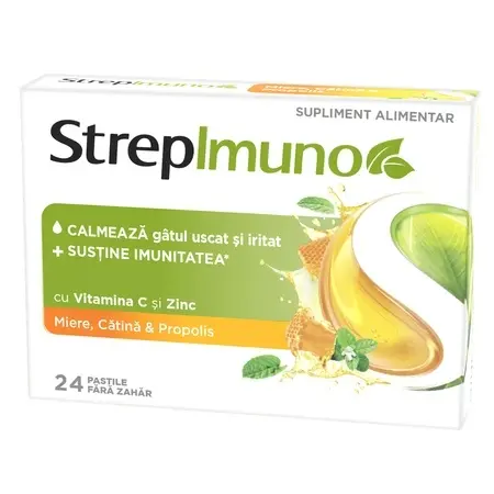Strepimuno cu miere, catina si propolis, 24 pastile de supt – Reckitt