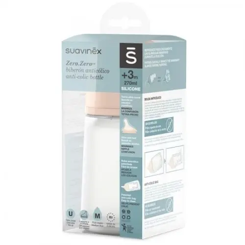 Suavinex Zero Zero biberon cu tetina din silicon si debit mediu, 270ml (304592) Zephyr Labs
