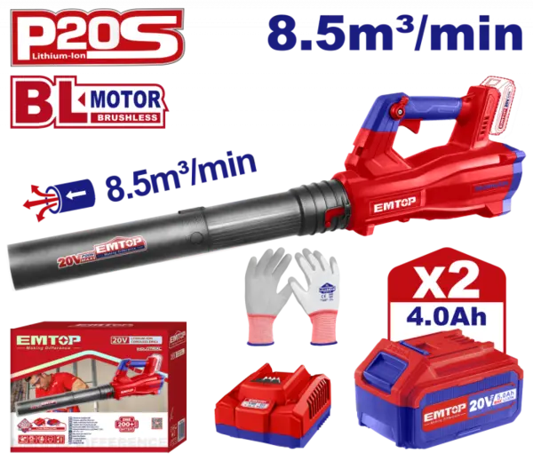 Suflanta cu 2 acumulatori 4.0Ah, motor fara perii (brushless), 8.5m3 min - ELAB204282, EMTOP
