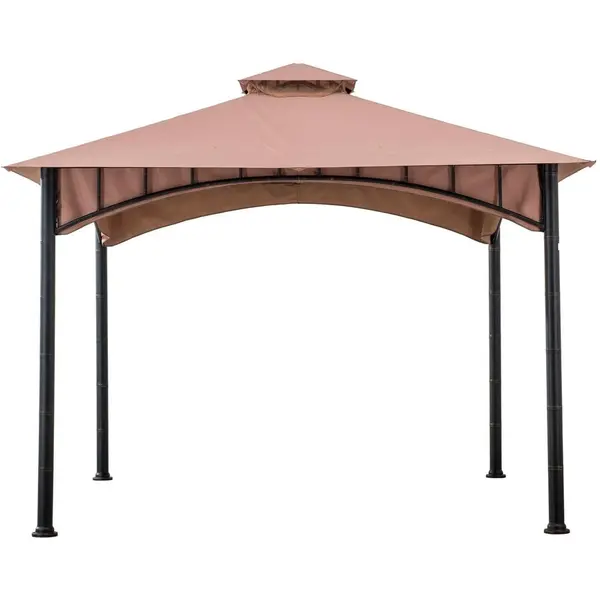 Sunjoy Pavilion gazebo din otel pentru gratar cu copertina Sunjoy LAURO 340cm x 340cm negru/bej A101011900