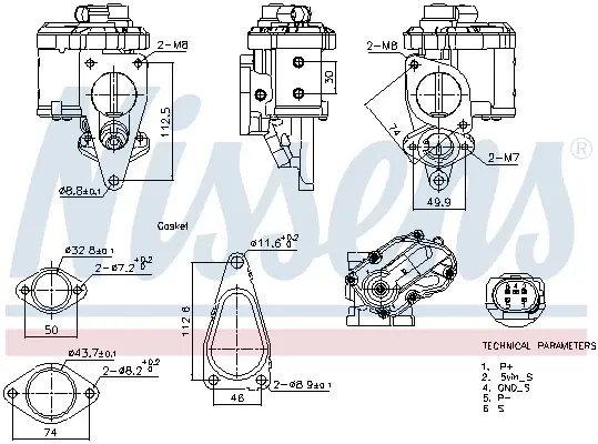 Supapa EGR potrivit RENAULT GRAND SCENIC II, LAGUNA II, MEGANE II, MEGANE II KOMBI, SCENIC II; SUZUKI GRAND VITARA II 1.9D 03.01-