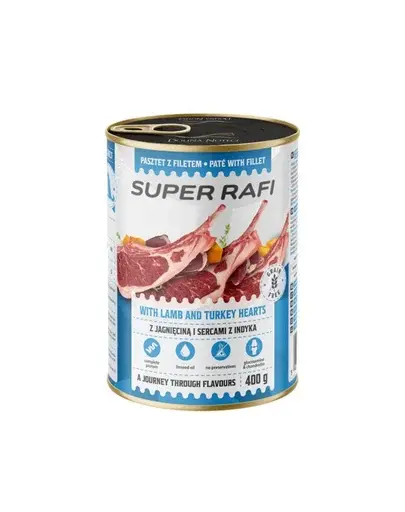 SUPER RAFI Pate cu miel și inimi de curcan 400 g pentru câini adulți