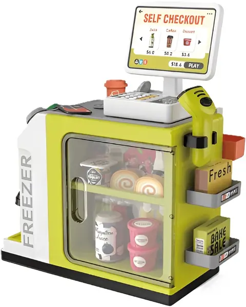 Supermarket pentru copii Sonne - Cu aparat de cafea si accesorii, 46 bucati, verde
