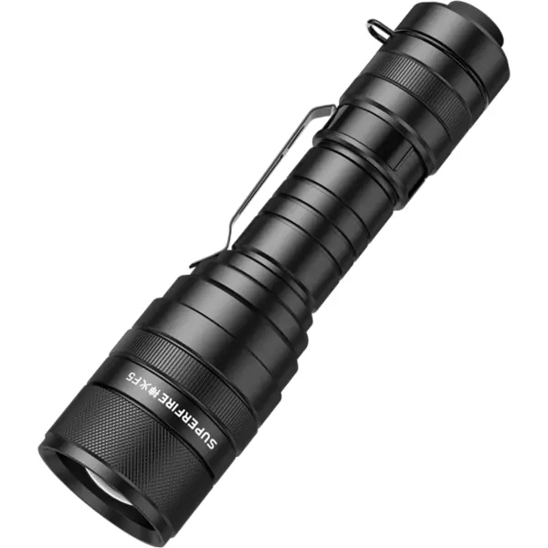 Supfire Lanterna LED Superfire F5 cu Zoom, 10W, 1100 lm, 5 moduri, rezistenta la apa, incarcare USB, Negru