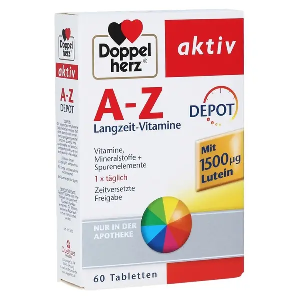 Supliment Alimentar, Doppelherz, A-Z Aktiv, Complex de Vitamine, Minerale si Oligoelemente, cu Luteina, 60 tablete