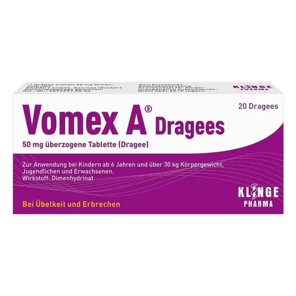 Supliment Alimentar, Klinge Pharma, Vomex A, pentru Adulti, Impotriva Raului de Miscare, 50mg, 20 drajeuri