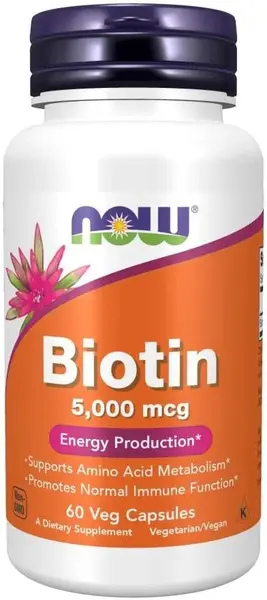 Supliment alimentar Now - Biotin, 5000 mcg, 60 capsule vegetale