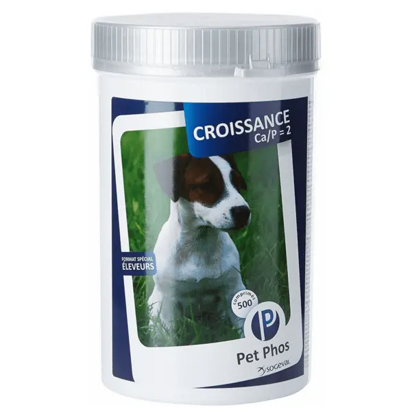 Supliment vitamino-mineral pentru caini, PET PHOS CROISSANCE Ca/P = 2 , CEVA, 500 tablete