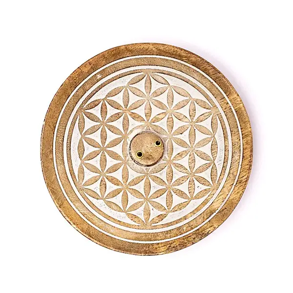 Suport ardere betisoare parfumate din lemn de mango - Flower of Life