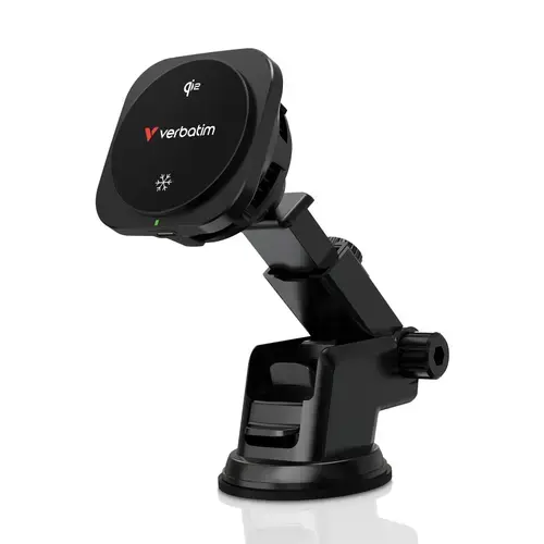 Suport auto magnetic cu incarcare wireless Verbatim CnD-02Qi2, RGB, 15 W (Negru)