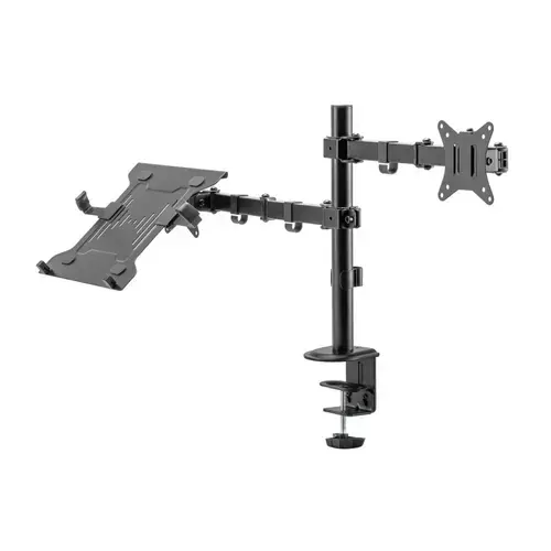Suport de birou pentru monitor si laptop Nexio NX-LDT66-C024ML, 17-32 inch, dubla articulatie, reglabil, capacitate sustinere 9KG/suport (Negru)