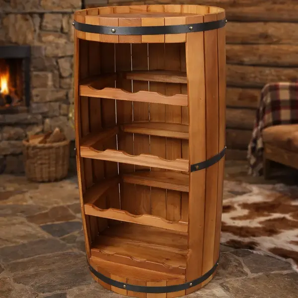 Suport de lemn pentru sticle de vin, forma de butoi, 12 sticle, 63x34 cm. Castaniu