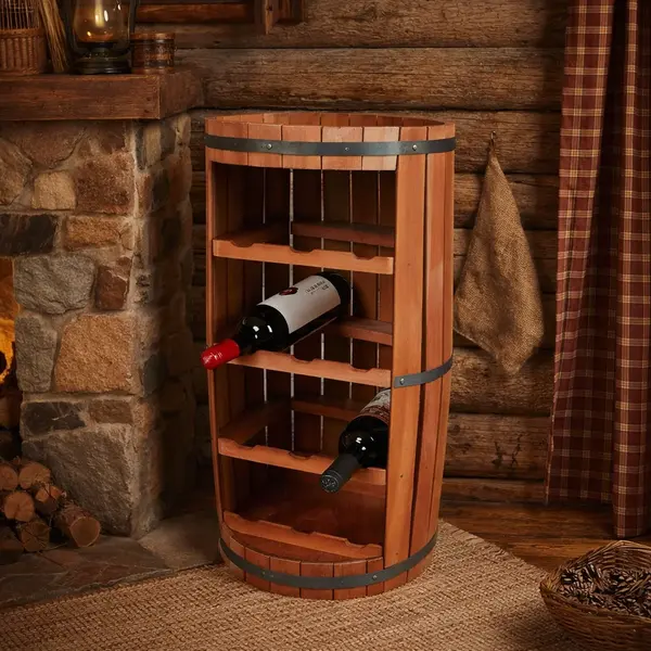 Suport de lemn pentru sticle de vin, forma de butoi, 12 sticle, 63x34 cm. Cires