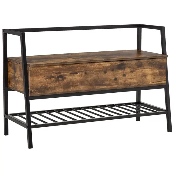 Suport de Pantofi in Stil Industrial Vintage cu Economisire de Spatiu din Lemn si Metal, Maro Rustic, 90x37x60cm HOMCOM | Aosom Romania