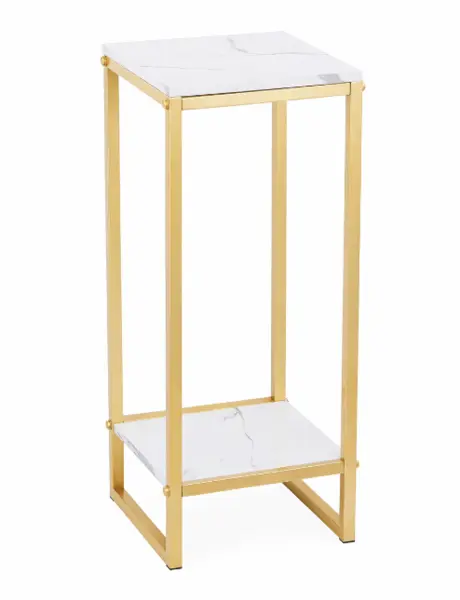Suport decorativ pentru flori cu 2 niveluri cadru metalic auriu si polite tip marmura