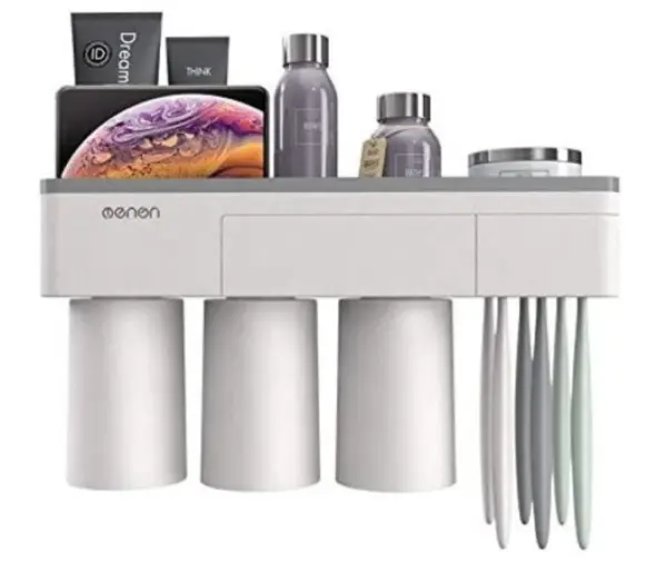 Suport Dispenser pasta de dinti cu 3 pahare magnetice 4 periute