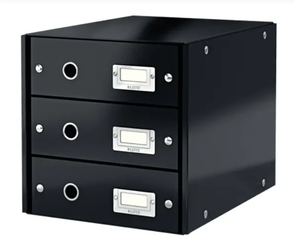 Suport documente cu 3 sertare negru carton laminat Leitz Suport documente cu 3 sertare negru carton laminat Leitz