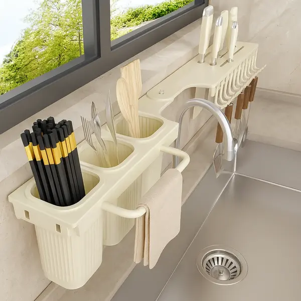 Suport dublu pentru bucatarie din metal, pliabil, 2 moduri de montare, multifunctional, 67 x 9 x 12 cm