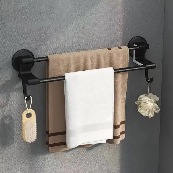 Suport dublu prosoape baie, 50 cm, Negru