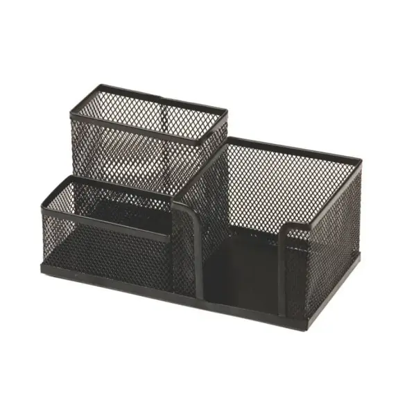 Suport instrumente de scris Office Cover 9058 40228100, 3 compartimente, plasa metalica, negru