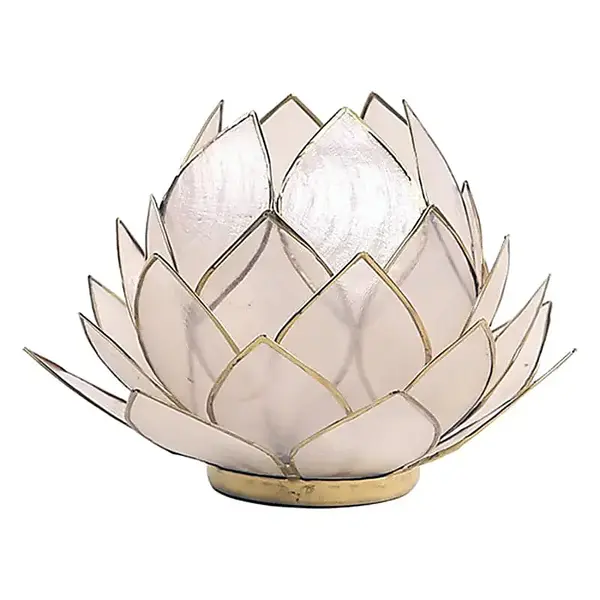 Suport lumanare alb natural floare lotus din Philippine cu cochilii Capiz Large m2