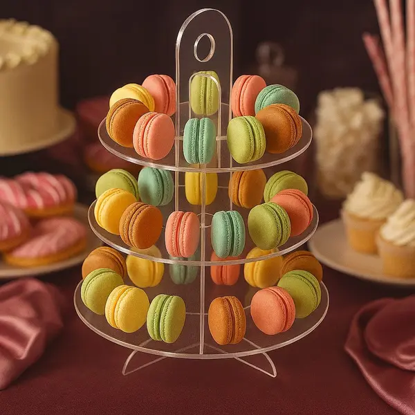 Suport Macarons, 3 etaje, demontabil, plexiglas transparent 4 mm, 30cm