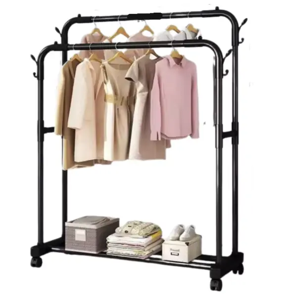 Suport metalic dublu de umerase pentru haine spatiu incaltaminte Negru 96 x 45 x 150 cm