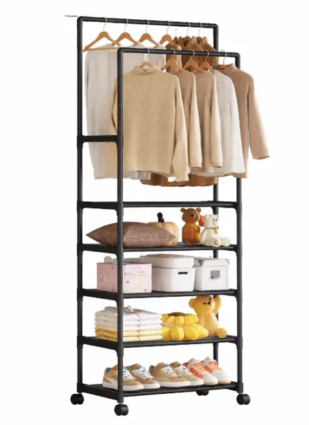 Suport multifunctional haine si incaltaminte cu rafturi si bara umerase 185x56x30 cm