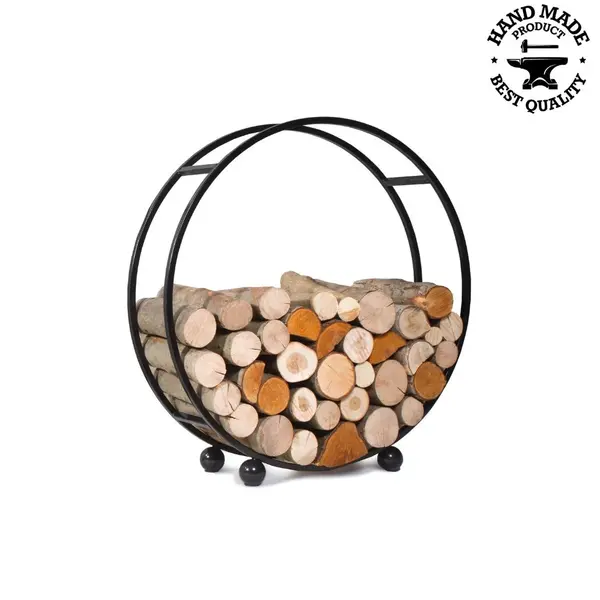 Suport negru pe lemne semineu otel rotund 80cm negru