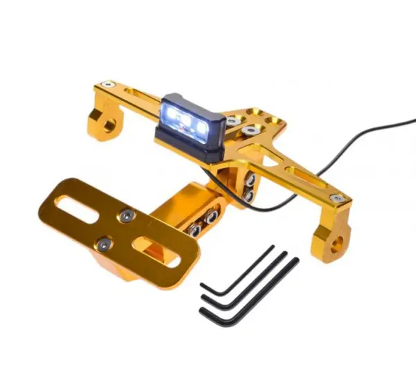 Suport numar si lampa moto atv, din aluminiu, culoare auriu, universal