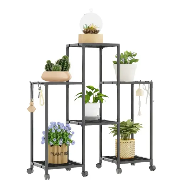 Suport pentru flori cu 6 polite si roti metal design modern 82.5 × 27.5 × 77 cm